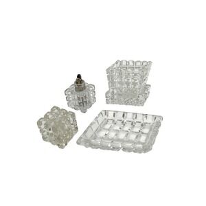 Strikalite Art Deco Cubist Table Lighter Set - Ashtray & Cigarette Holder 3pc